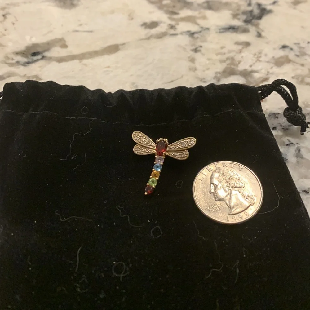 Multi-Gemstone 18kt‎ Gold Plated dragonfly pendant